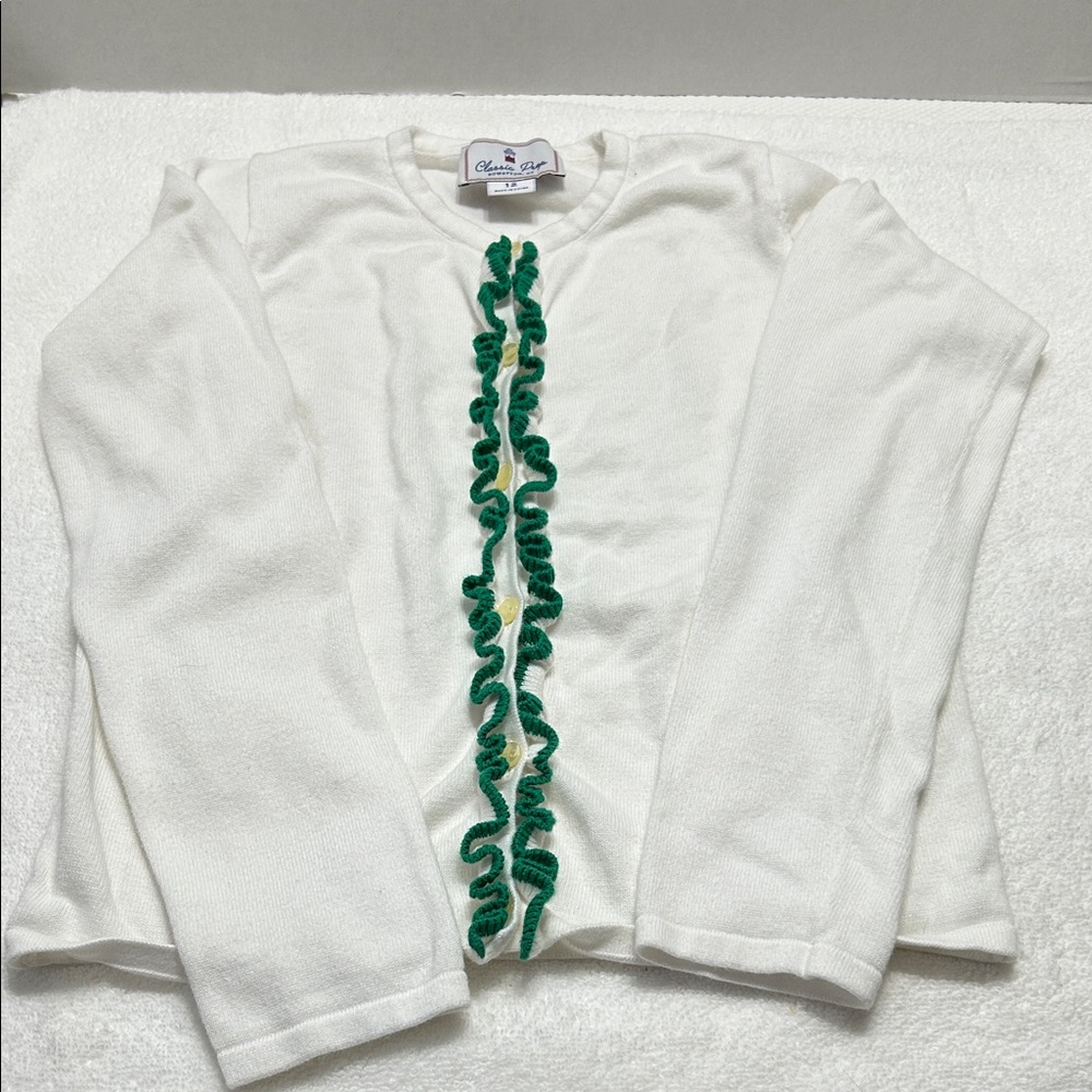 Girls' Button Sweater with Green Accents – Classic Prep
